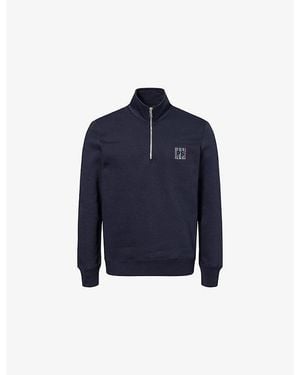 Paul Smith Logo-Embroidered Half-Zip Cotton Sweatshirt - Blue