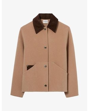 Claudie Pierlot Corduroy-Collar Side-Pocket Wool-Blend Coat - Brown