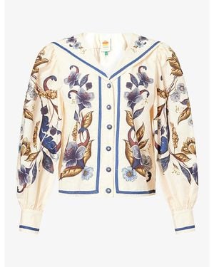 FARM Rio Golden Nature Floral-Print Cotton Shirt - White