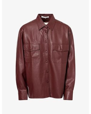 GOOD AMERICAN Classic Flap-Pocket Faux-Leather Shirt - Red