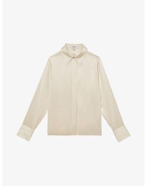 Reiss Ameira Concealed-Placket Long-Sleeve Silk Shirt - Natural