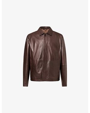 Corneliani Relaxed-Fit Collared Leather Jacket - Brown