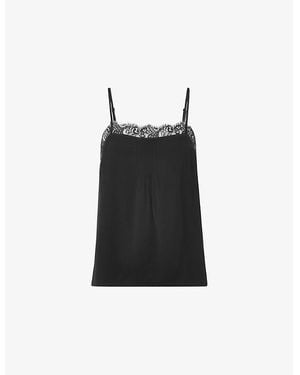 Whistles Lace-Trim Crepe Cami Top - Black