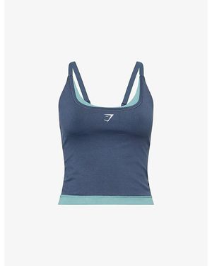 GYMSHARK Interval Seamless Midi Jersey Tank Top - Blue