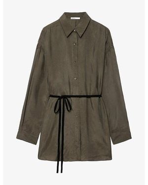 AllSaints Ilana Belted-Waist Cotton And Silk-Blend Shirt - Green