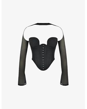 House Of Cb Mina Structured Stretch-Mesh Corset Top - Black