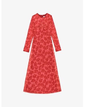 Ro&zo Floral-Print Long-Sleeves Mesh Dress - Red