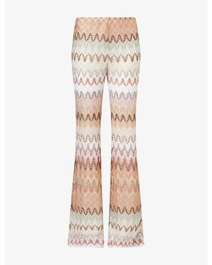Missoni Zigzag Flared-Leg Knitted Pants - Natural