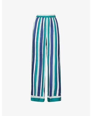 Jonathan Simkhai Zuna Striped Straight-Leg Silk-Blend Trousers - Blue