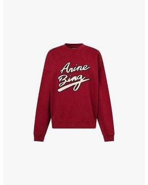 Anine Bing Miles Chenille-Patch Cotton-Jersey Sweatshirt - Red