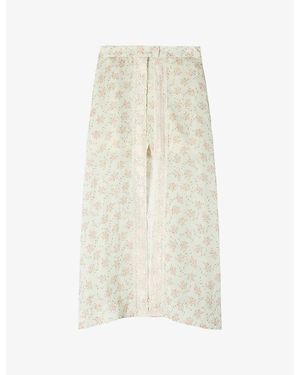 Sandro Floral-Print Lace-Trim Woven Maxi Skort - Natural