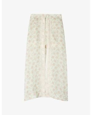 Sandro Floral-Print Lace-Trim Woven Maxi Skort - Natural