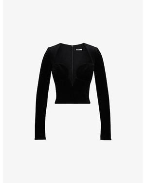 House Of Cb Sierra Long-Sleeve Velvet-Jersey Corset Top - Black