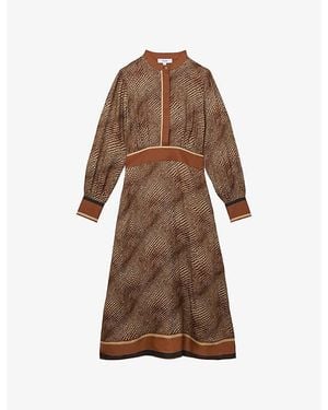 Reiss Leia Animal-Print Midi Woven Dress - Brown