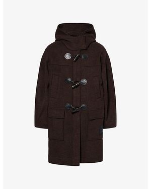 Ganni Hooded Wool-Blend Duffle Pea Coat - Black