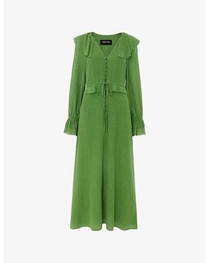 Whistles Frilled Ruffled Woven Midi Dress - Green