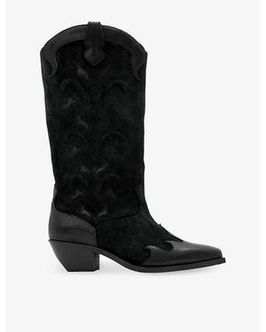 AllSaints Dolly Western Leather And Suede Boots - Black