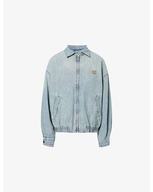 Miu Miu Logo-Embroidery Blouson Chambray Cotton Jacket - Blue