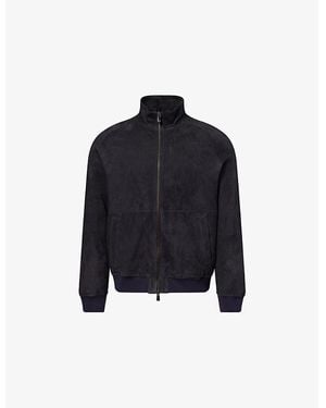 Corneliani Stand Collar Raglan-Sleeve Suede Bomber Jacket - Blue