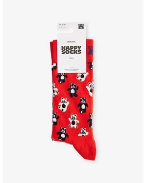 Happy Socks Flowers Cotton-Blend Crew Socks - Red