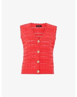 Whistles Pointelle V-Neck Button-Down Cotton Tank - Red