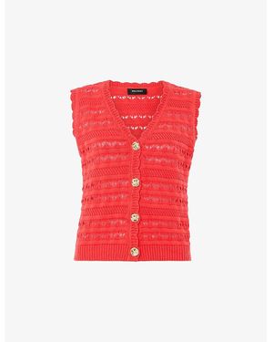 Whistles Pointelle V-Neck Button-Down Cotton Tank - Red