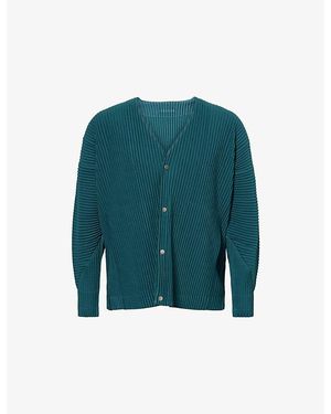 Homme Plissé Issey Miyake V-Neck Pleated Knitted Cardigan - Green