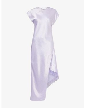 JW Anderson Asymmetric Lace-Trim Sleeveless Satin Maxi Dress - Purple