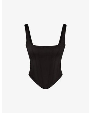 House Of Cb Rafa Curved-Hem Satin Top - Black