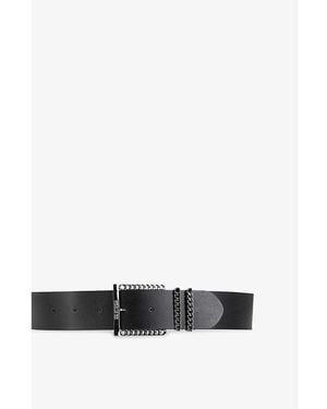 The Kooples Chain-Embellished Logo-Embossed Leather Belt - White