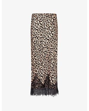 Never Fully Dressed Maeva Leopard-Print Satin Midi Skirt - Natural