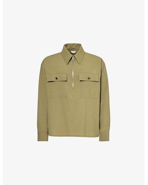 Bottega Veneta Two-Buttoned-Pockets Long-Sleeves Relaxed-Fit Wool Shirt - Green