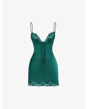 House Of Cb Soraya Lace-Trimmed Satin Mini Dress - Green