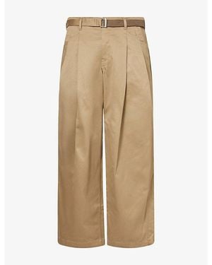 Sacai Double-Pleated Wide-Leg Cotton Chinos - Natural