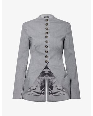 A.W.A.K.E. MODE Round-Neck Collar Hem Woven Jacket - Grey