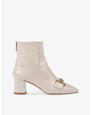 LK Bennett Nadina Buckle-Embellished Patent-Leather Heeled Ankle Boots - Natural