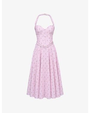 House Of Cb Georgie Floral-Print Stretch-Cotton Midi Dress Xs (A-C Cup) - Pink