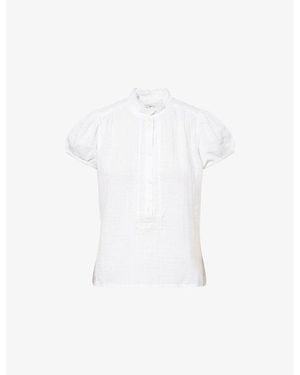 ME+EM Cap-Sleeve Cheesecloth Cotton Blouse - White