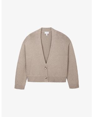 The White Company V-Neck Boxy-Fit Cotton Cardigan - Brown