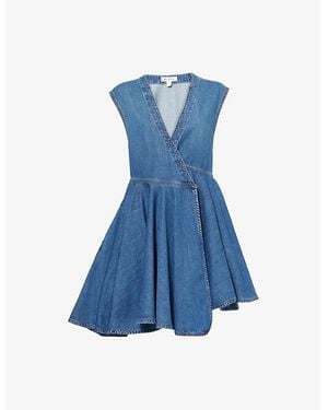 Alaïa Flared Wrap Denim Mini Dress - Blue