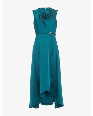 Phase Eight Sabrianna Cowl-Neck Satin Midi Dress - Blue
