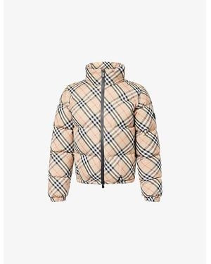 Burberry Check-Print Hooded Shell-Down Jacket - Natural