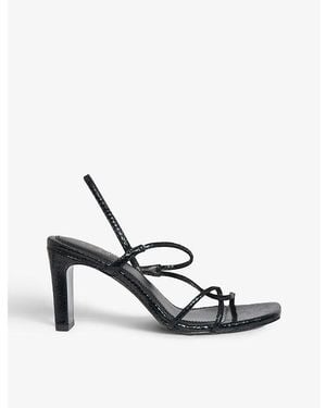 Sandro Faye Snakeskin-Embossed Leather Strappy Sandals - Black