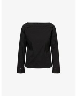 Theory Open-Sleeve Boat Neck Cotton-Blend Top - Black