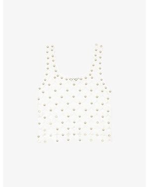 Maje Square-Neck Sequin-Embellished Crochet Top - White