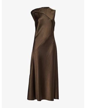 Vince Scarf-Tie Satin Midi Dress - Brown