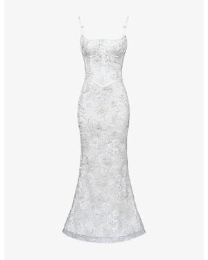 House Of Cb Naeva Bead-Embellished Tulle Bridal Gown - White