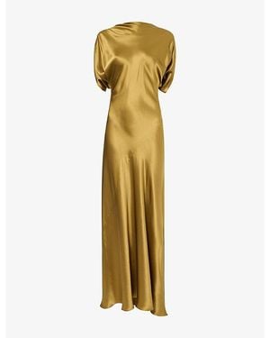 Abadia Quinn Cowl-Neck Silk Maxi Dress - Metallic