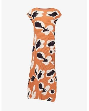 Issey Miyake Hued Vigor Graphic-Pattern Knitted Midi Dress - Orange