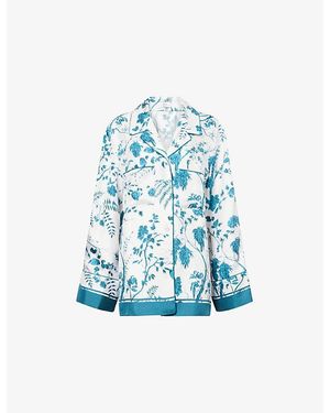 Erdem Botanical-Print Silk-Twill Pyjama Shirt - Blue